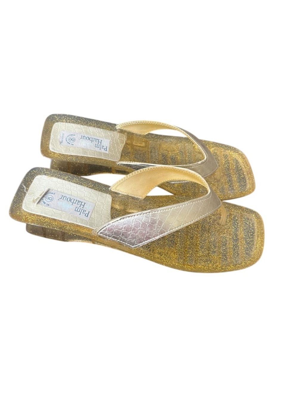 Gold glitter jelly square block heel flip flop Sandals Palm harbour y2.k retro 8